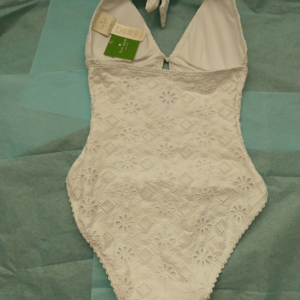 Kate Spade Embroidered Halter Plunge Swimsuit. - Picture 5 of 7